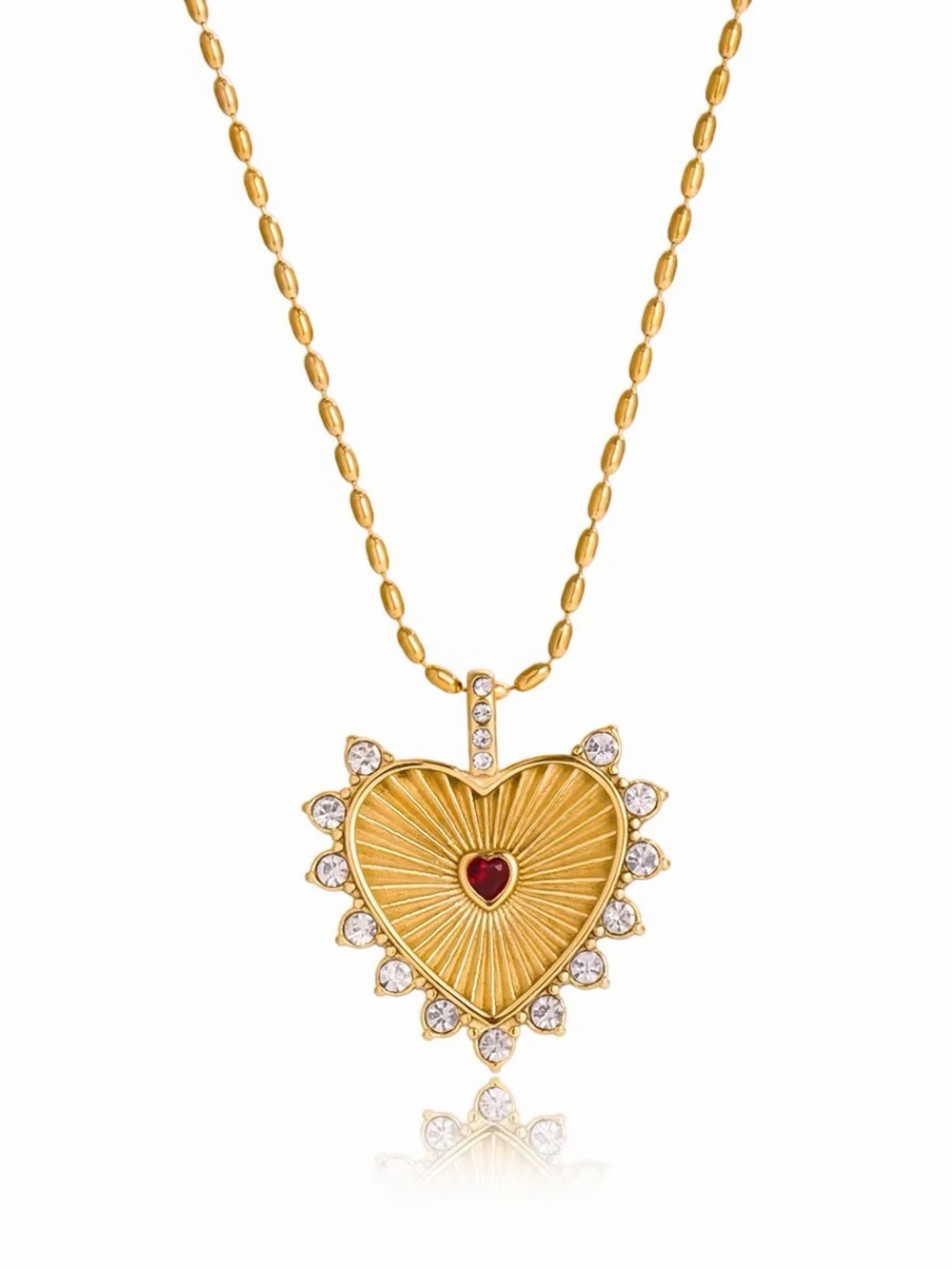 18K Gold Plated Red RhinestoneHeart Pendant Necklace